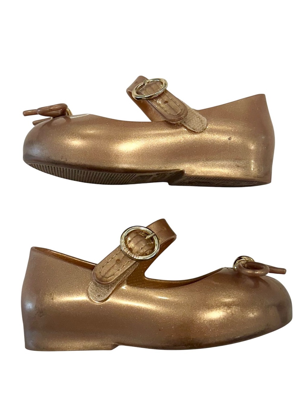 Mini Melissa Sweet Love Cap Mary Jane Gold Ballet Flats with Bow - Size: 6 - Picture 7 of 10